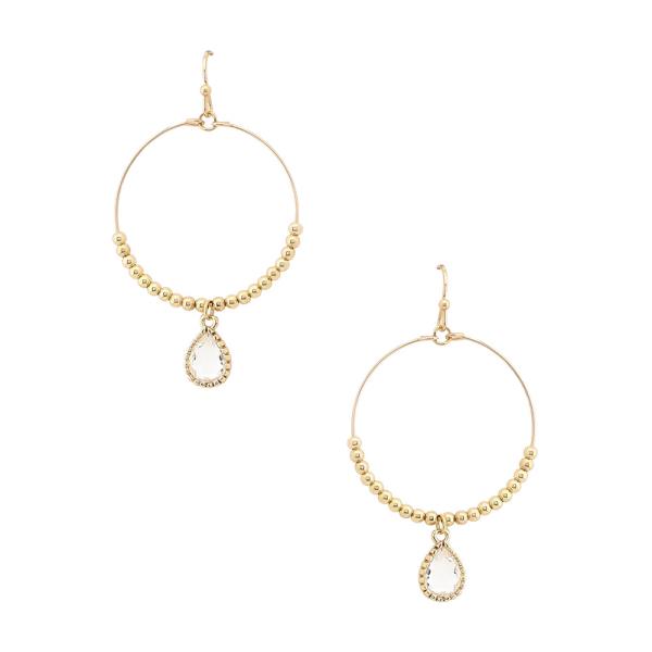 CRYSTAL TEARDROP BEADED HOOP DANGLE EARRING