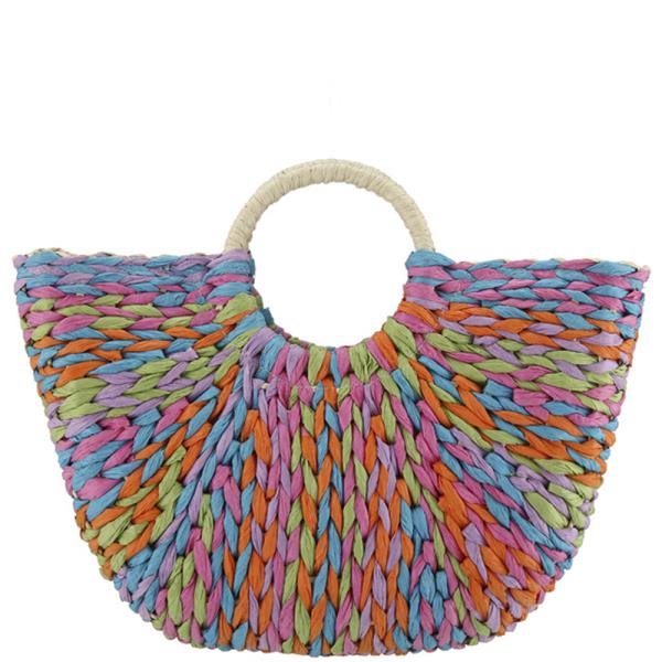 MULTI COLOR WOVEN DESIGN HANDLE TOTE BAG