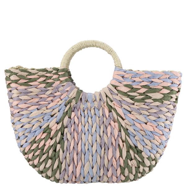 MULTI COLOR WOVEN DESIGN HANDLE TOTE BAG