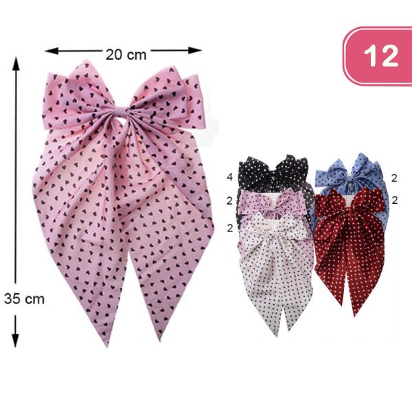 HEART RIBBON HAIR BOW PIN (12 UNITS)