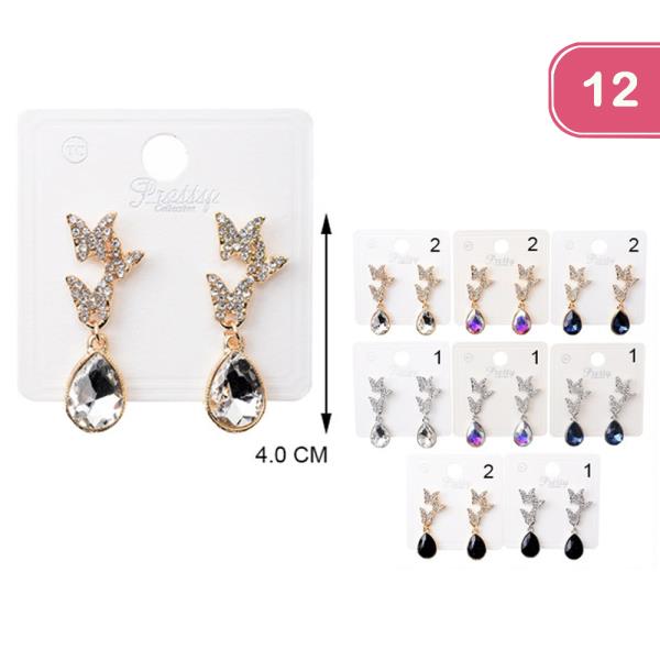 RHINESTONE BUTTERFLY DANGLE EARRING (12 UNITS)