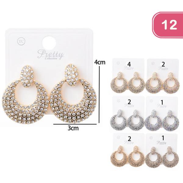 RHINESTONE ROUND EARRING (12 UNITS)