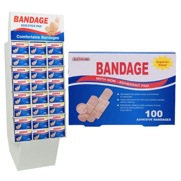 100 ADHESIVE BANDAGES IN FLOOR DISPLAY