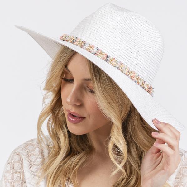 CONFETTI BRAIDED CHAIN BAND STRAW HAT