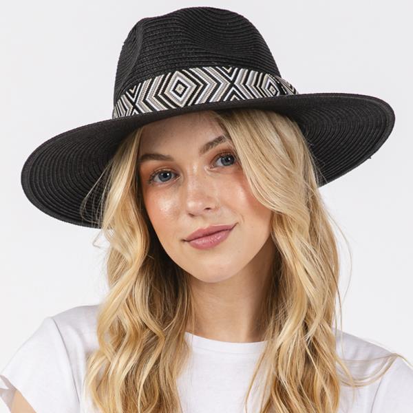 TRIBAL AZTEC PATTERN STRAW SUN HAT