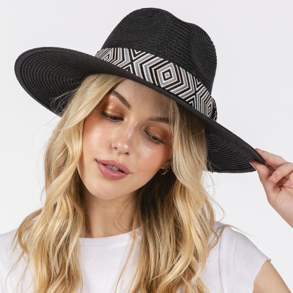 TRIBAL AZTEC PATTERN STRAW SUN HAT