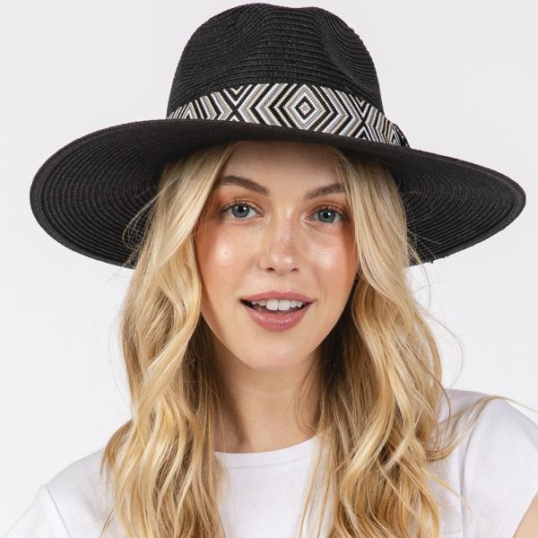 TRIBAL AZTEC PATTERN STRAW SUN HAT