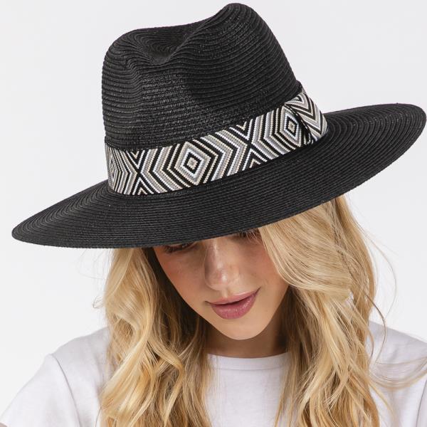 TRIBAL AZTEC PATTERN STRAW SUN HAT
