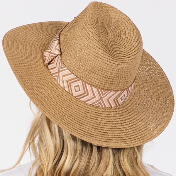 TRIBAL AZTEC PATTERN STRAW SUN HAT