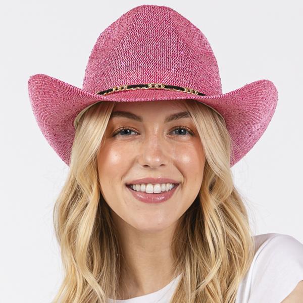 SEQUIN COWBOY HAT WITH METAL CHAIN SUEDE STRING BAND