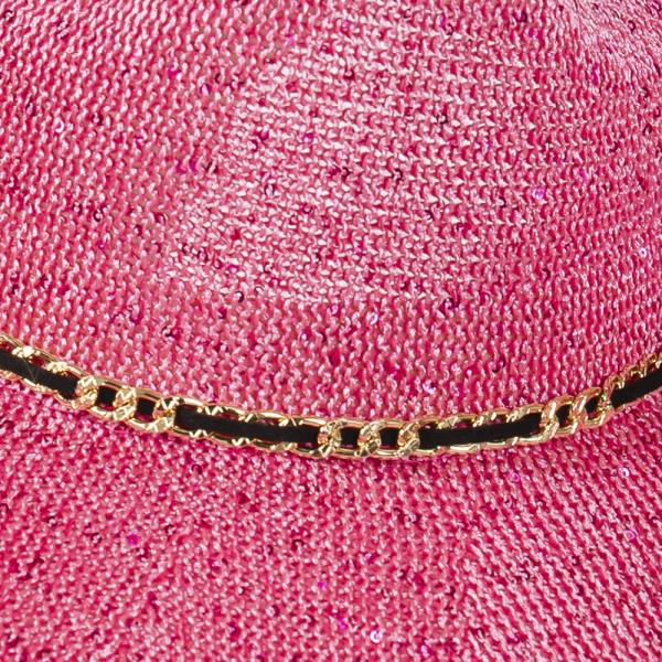 SEQUIN COWBOY HAT WITH METAL CHAIN SUEDE STRING BAND