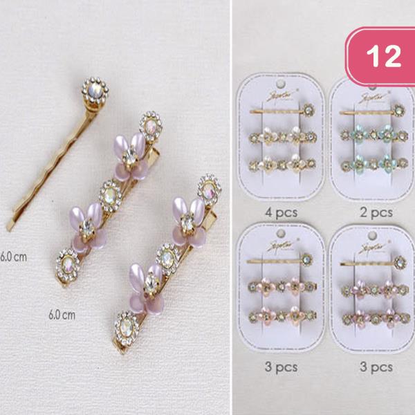 FLOWER PEARL HAIR PIN SET(12 UNITS)