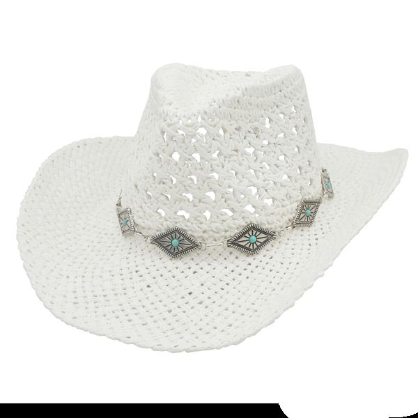 DIAMOND CAB CONCHO BANDED STRAW COWBOY HAT