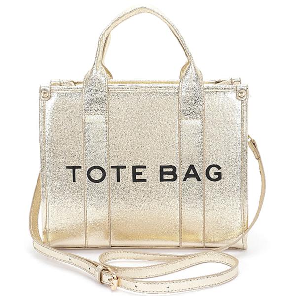 METALLIC FAUX LEATHER TOTE BAG SATCHEL