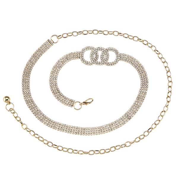 RHINESTONE TRIPLE ROUND METAL CHAIN BELT