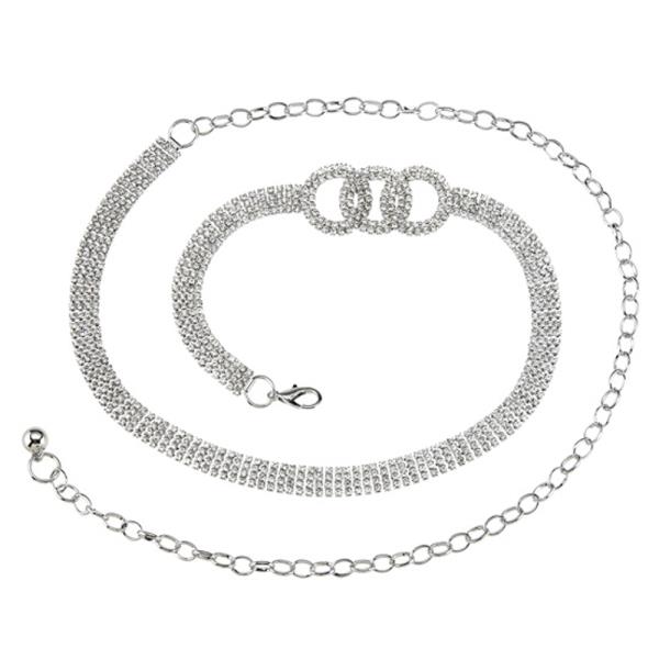 RHINESTONE TRIPLE ROUND METAL CHAIN BELT