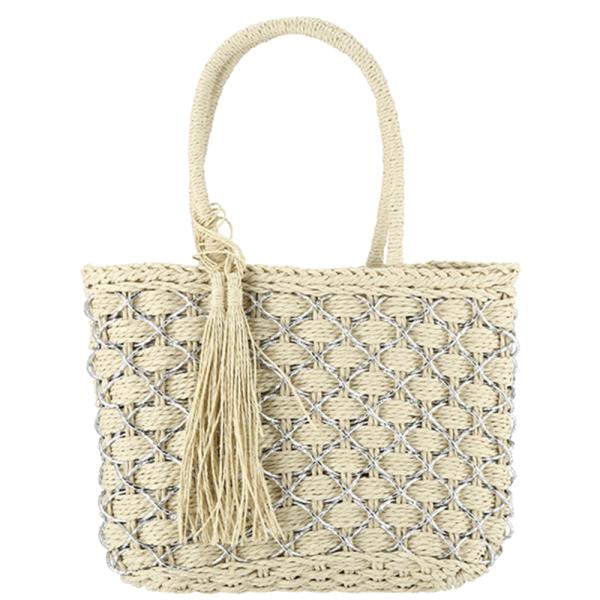 WOVEN TASSEL HANDLE TOTE BAG