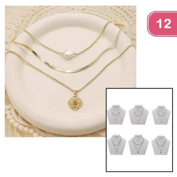 3 LAYERED METAL CHAIN PENDANT NECKLACE (12 UNITS)