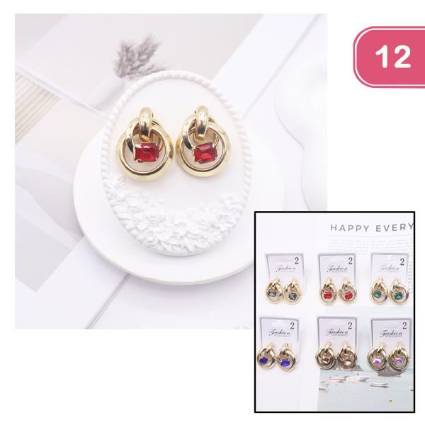 METAL STONE POST EARRING (12 UNITS)