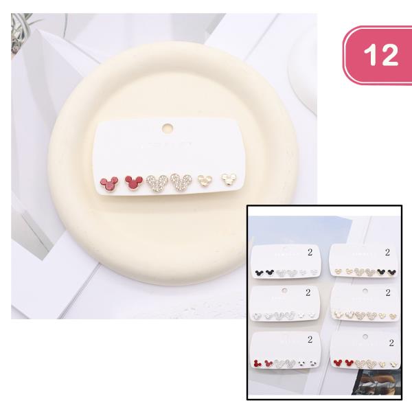 CUTE EAR STUD EARRING 3 PAIR SET (12 UNITS)