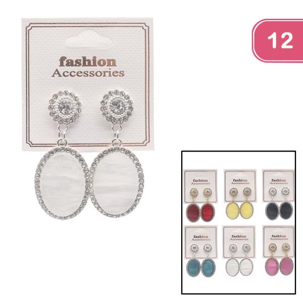 RHINESTONE OVAL DANGLE EARRING (12 UNITS)