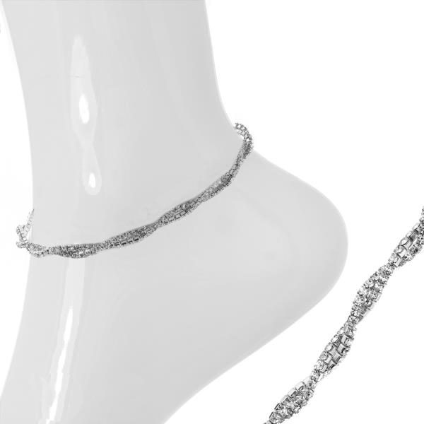 RHINESTONE 2 LINE TWISTED STRETCH ANKLET