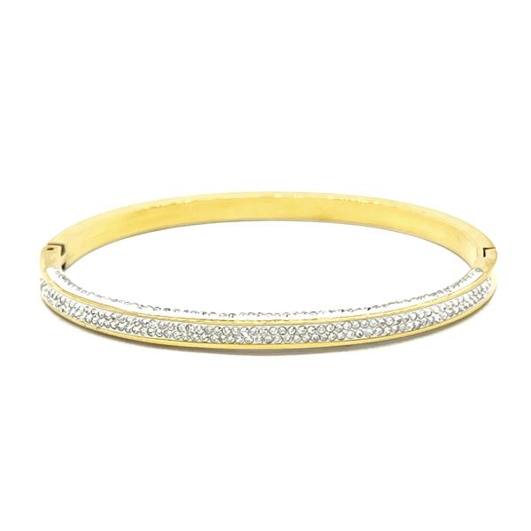 STAINLESS STEEL RHINESTONE HINGED BANGLE BRACELET