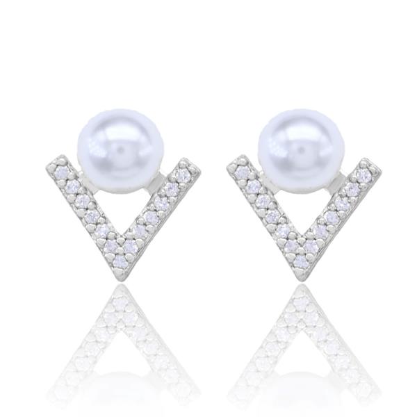 PEARL BEAD V SHAPE METAL EARRING