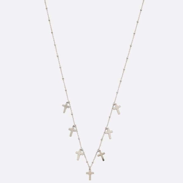 DAINTY CROSS CHARM STATION METAL NECKLACE