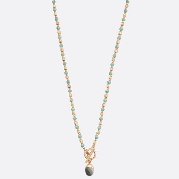 OVAL STONE BEADED TOGGLE CLASP NECKLACE