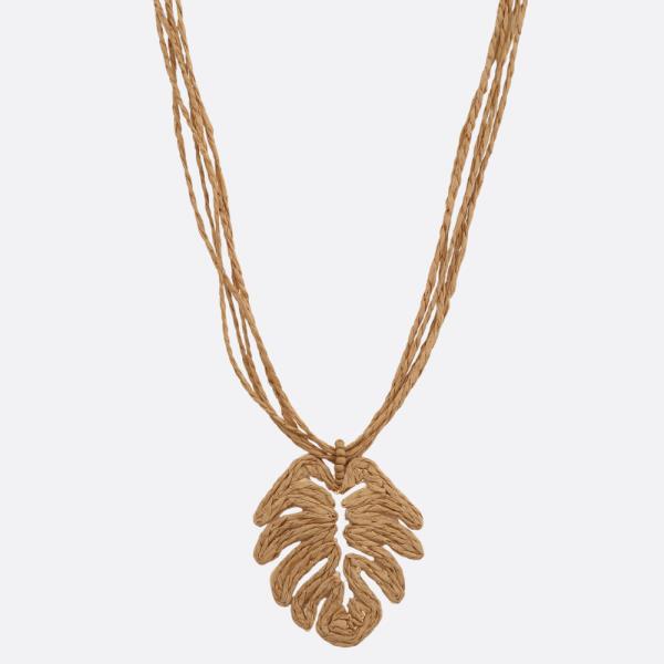 RAFFIA LEAF PENDANT NECKLACE