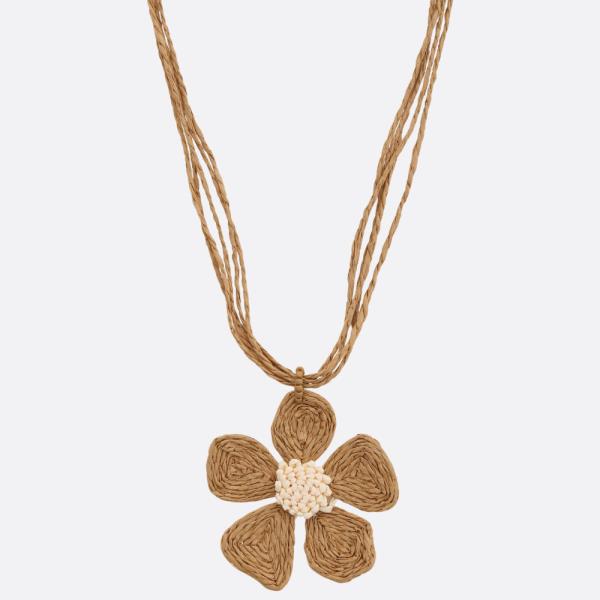 RAFFIA FLOWER PENDANT NECKLACE