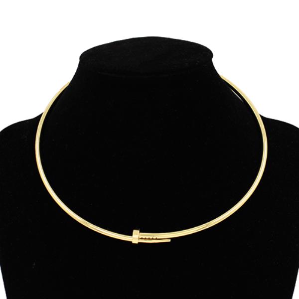 GOLD-TONE METAL CHOKER NECKLACE WITH MINIMALIST NAIL DETAIL DESIGN