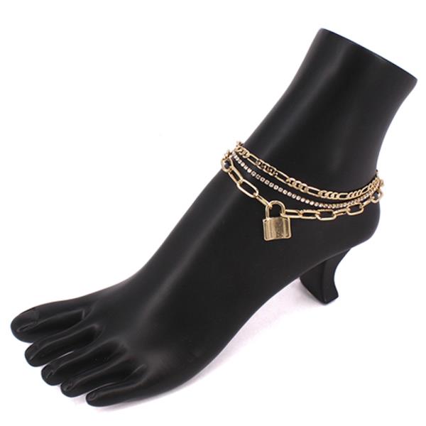 RHINESTONE METAL CHAIN LOCK CHARM ANKLET