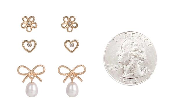 BOW FLOWER PEARL BEAD ASSORTED EARRING SET