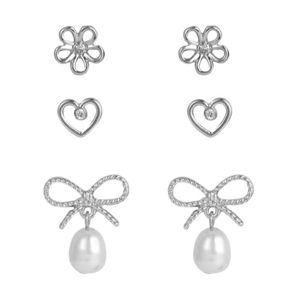 BOW FLOWER PEARL BEAD ASSORTED EARRING SET