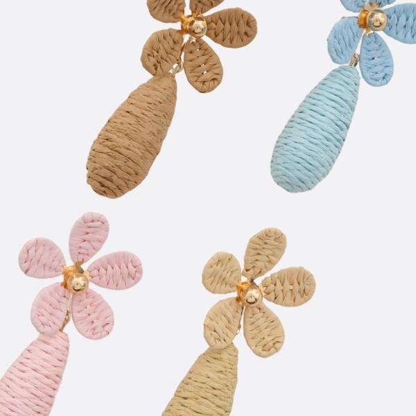 FLOWER RAFFIA LINK DANGLE EARRING