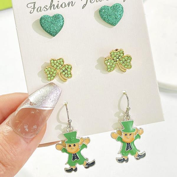 SAINT PATRICK`S DAY CLOVER DANGLE EARRING 3 PAIR SET