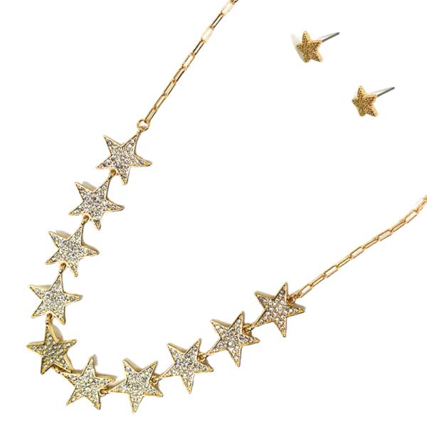 RHINESTONE STAR LINK METAL NECKLACE