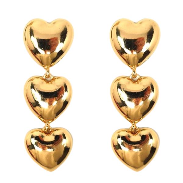 TRIPLE HEART METAL DANGLE EARRING