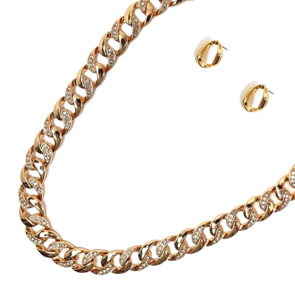 CURB LINK RHINESTONE METAL NECKLACE