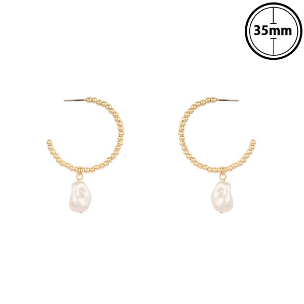 PEARL BEAD OPEN HOOP GOLD DIPPED EARRING