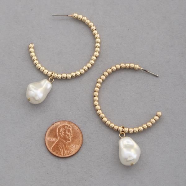 PEARL BEAD OPEN HOOP GOLD DIPPED EARRING