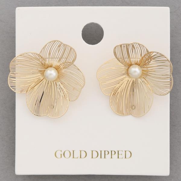 FLOWER PEARL BEAD GOLD DIPPED EARRING