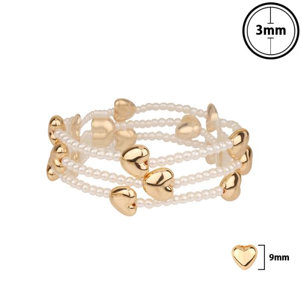 PEARL CCB HEART MULTI STACKABLE ELASTIC BRACELET