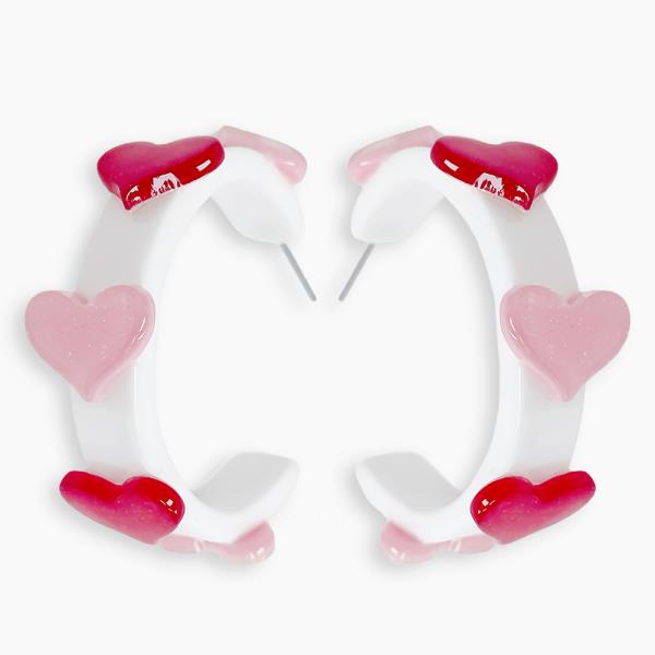 ACETATE HEART EDGE OPEN HOOP EARRING