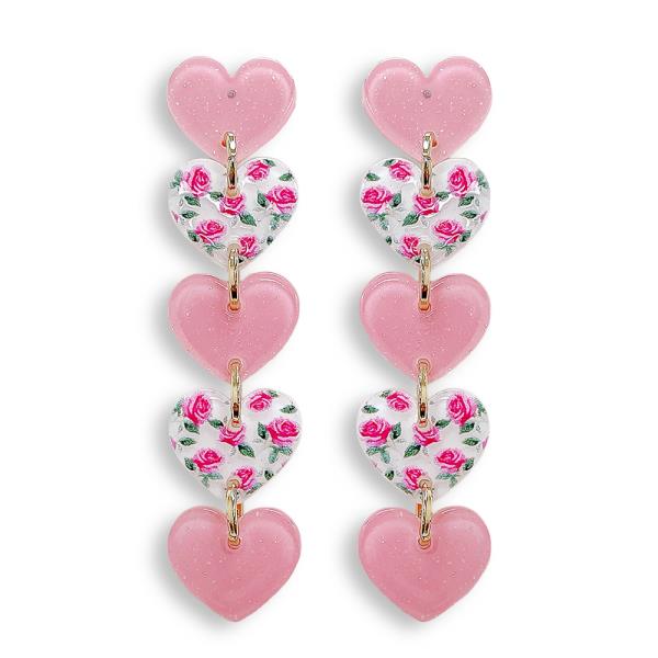 ACETATE ROSE HEART LINK DANGLE EARRING