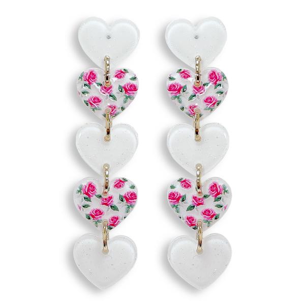 ACETATE ROSE HEART LINK DANGLE EARRING