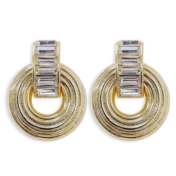 ROUND STONE METAL EARRING