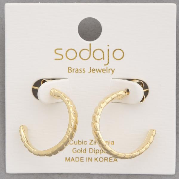 SODAJO TEXTURED OPEN HOOP GOLD DIPPED EARRING